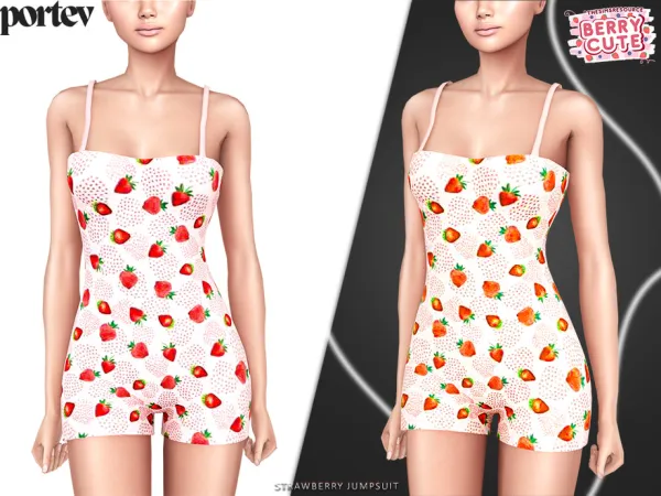 Alpha Strawberry jumpsuit by thesimsresource - The Sims 4 Custom Content