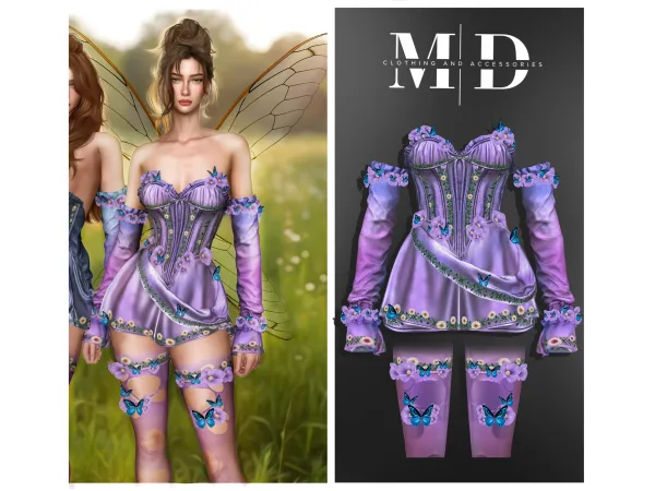 Alpha New Aurora fairy dress v1 - The Sims 4 Custom Content