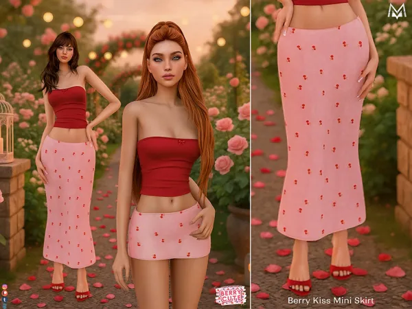 Mix Berry Kiss Midi Skirt MC617 by mermalade - The Sims 4 Custom Content