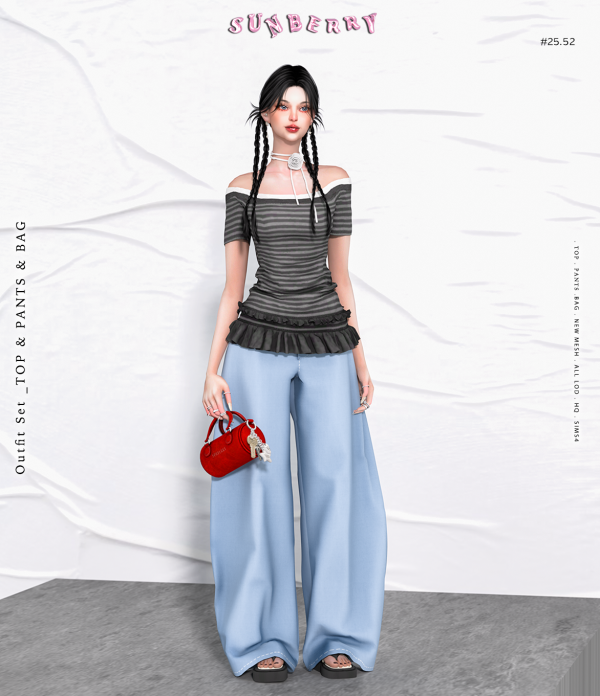 Alpha [SUNBERRY] 2552_Outfit SET top pants by simsfinds - The Sims 4 Custom Content