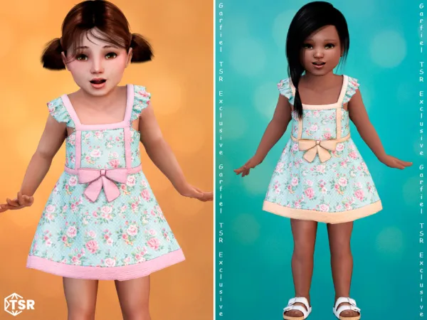 Mix Toddler Floral dress with pastel bow accents by thesimsresource - The Sims 4 Custom Content