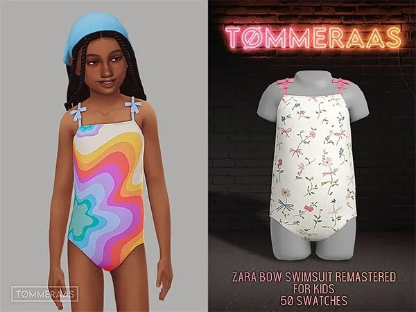 Mix Tu00d8MMERAAS Zara Bow Swimsuit Remastered for Kids (140) - The Sims 4 Custom Content