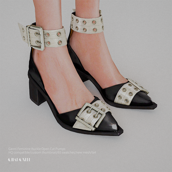 Alpha Ganni Feminine Buckle Open Cut Pumps by simsfinds - The Sims 4 Custom Content