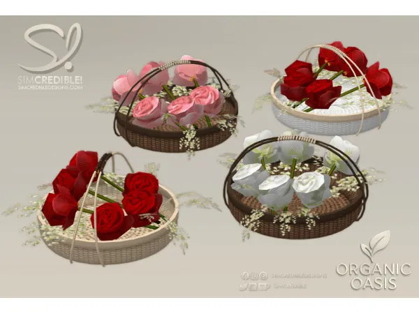 Alpha Organic Oasis Hotel Suite Extras Roses in basket by simcredible - The Sims 4 Custom Content