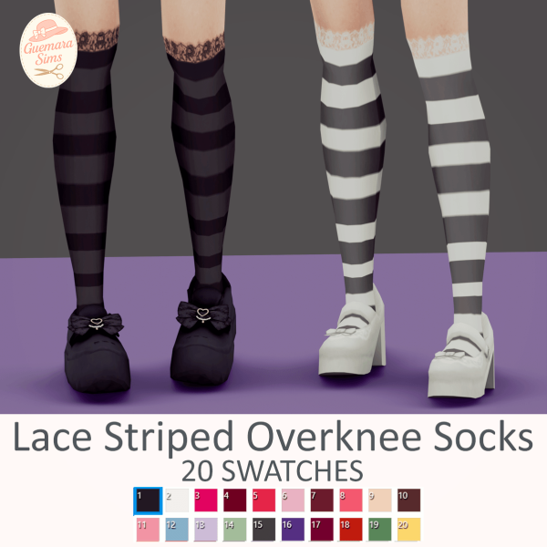 Maxis Match Lace Striped Overknee Socks by simsfinds - The Sims 4 Custom Content