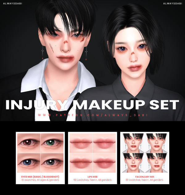 Maxis Match Injury makeup set by simsfinds - The Sims 4 Custom Content
