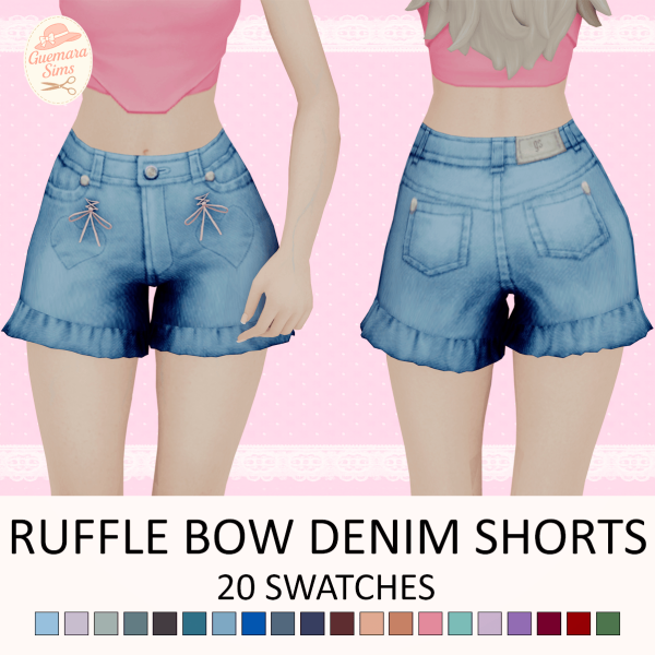Maxis Match Ruffle Bow Denim Shorts by simsfinds - The Sims 4 Custom Content