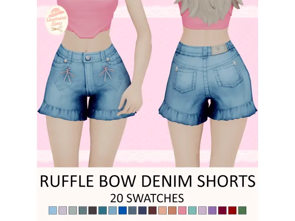 Maxis Match Ruffle Bow Denim Shorts by Guemara - The Sims 4 Custom Content