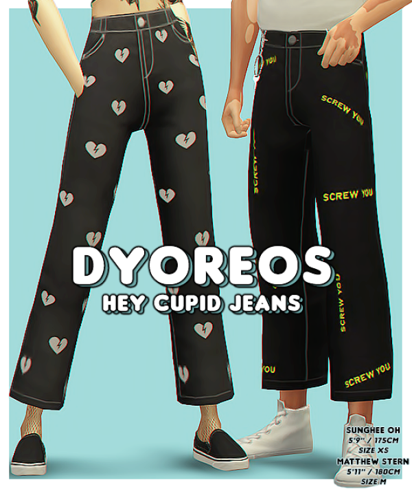Maxis Match [DYOREOS] HEY CUPID JEANS by simsfinds - The Sims 4 Custom Content
