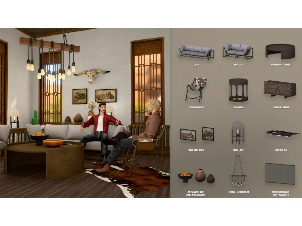 Maxis Match IRON HORSE LIVING ROOM 1 by modcollective - The Sims 4 Custom Content