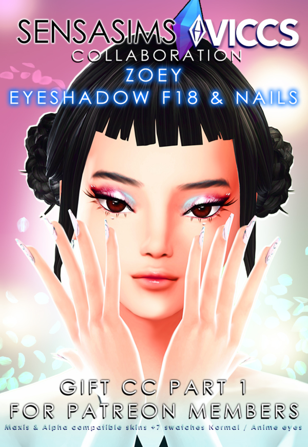 Mix ZOEY EYESHADOW NAILS x VICCS MAKEUP MAXIS MIX F18 GIFT PART 1 HUNTRIX KPOP DEMON HUNTERS by sensasims - The Sims 4 Custom Content