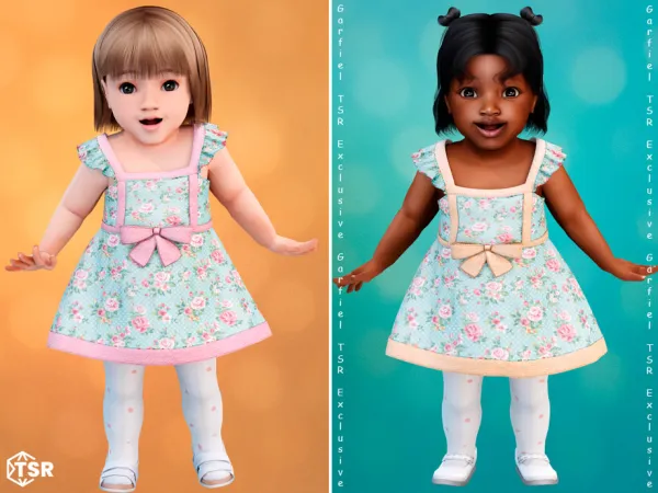 Mix Infant Floral pastel dress with bow detail by Garfiel - The Sims 4 Custom Content