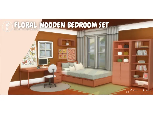 Maxis Match FLORAL WOODEN BEDROOM SET by quel_cc - The Sims 4 Custom Content