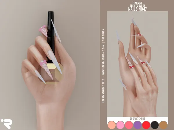 Alpha AF NAILS N047 by redheadsims - The Sims 4 custom content