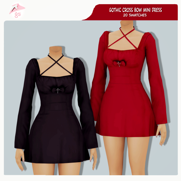 Maxis Match Gothic Cross Bow Mini Dress (Swatches) by simsfinds - The Sims 4 Custom Content