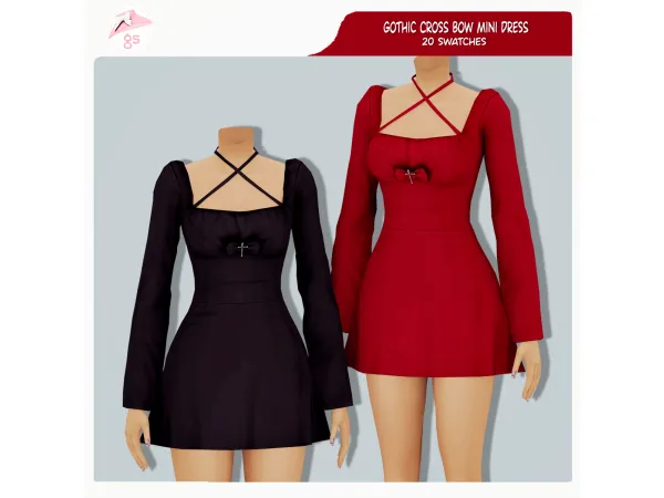 Maxis Match Gothic Cross Bow Mini Dress (Swatches) by Guemara - The Sims 4 Custom Content