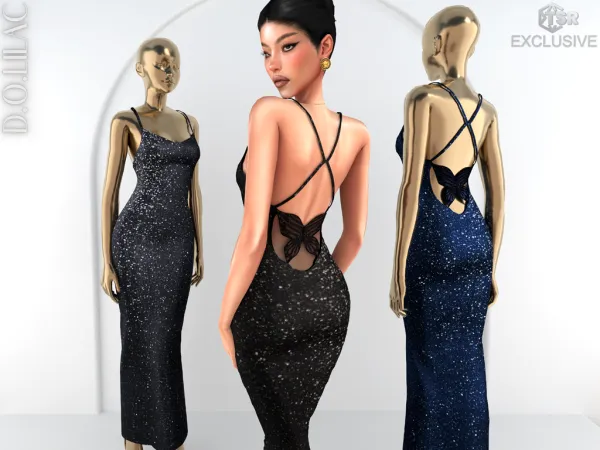 Alpha Butterfly Back Detailing Maxi Sparkly Dress DO0954 - The Sims 4 Custom Content