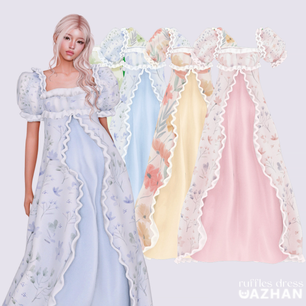 Mix [RUFFLES DRESS] by simsfinds - The Sims 4 Custom Content