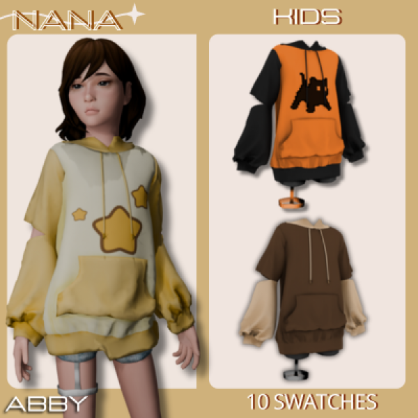 Maxis Match 7NANA (Abby) Oversized Hoodie With Shorts by 7nana - The Sims 4 Custom Content