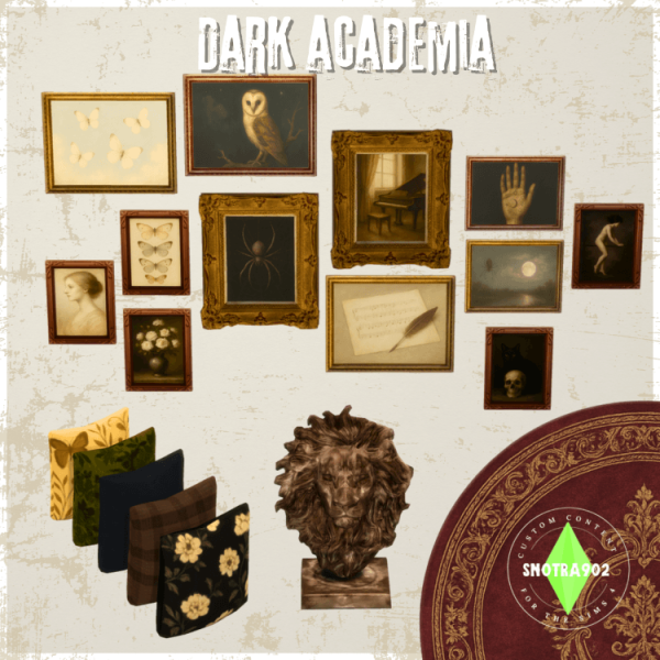 Alpha Dark Academia Decorations by simsfinds - The Sims 4 Custom Content