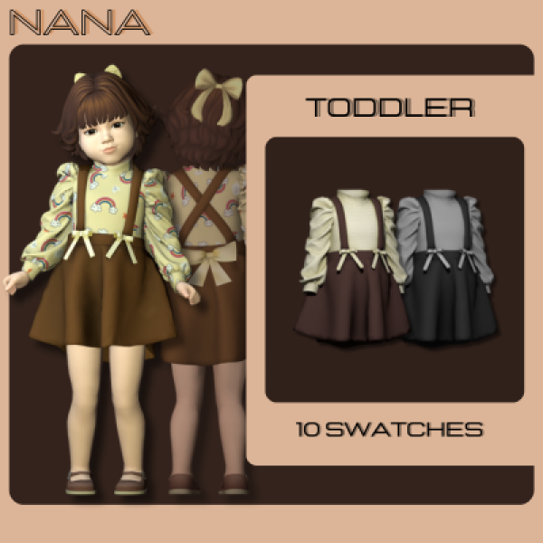 Maxis Match 7NANA Outfit with bow and suspenders by 7nana - The Sims 4 Custom Content