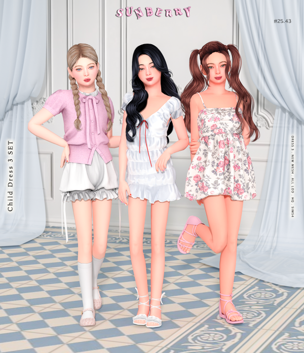 Alpha [SUNBERRY] 2543_ Child Dress by simsfinds - The Sims 4 Custom Content