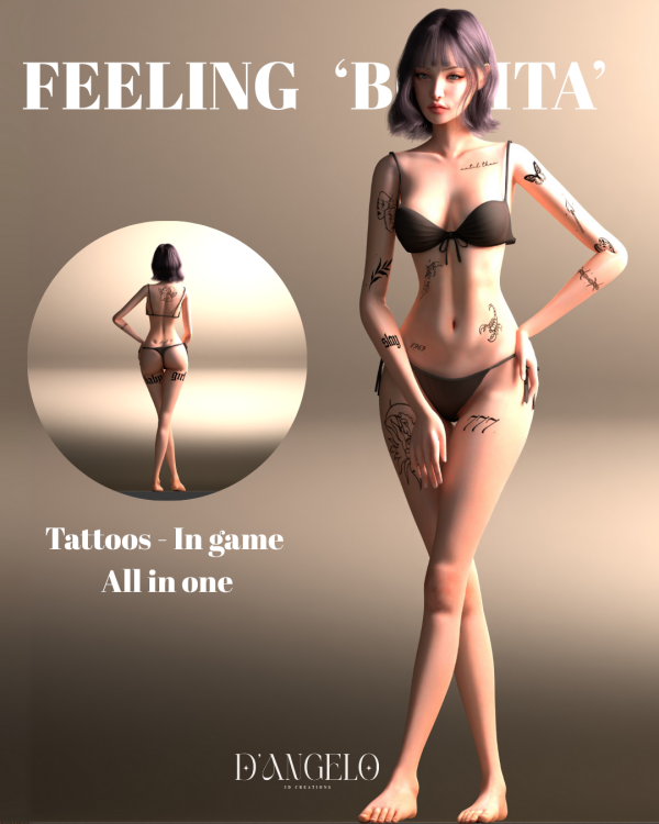 Mix Feeling 'Bonita' Tattoos by d-angelo3d - The Sims 4 Custom Content