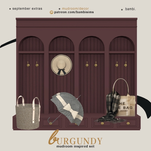 Alpha burgundy mudroom by bambisims - The Sims 4 Custom Content