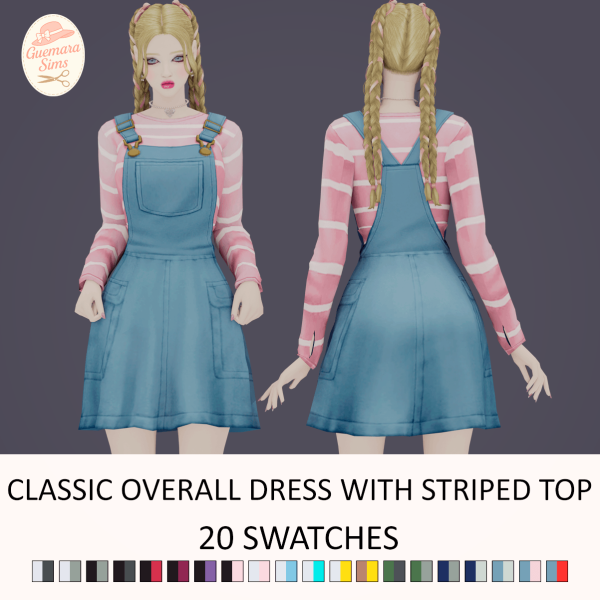 Maxis Match Classic Overall Dress with Striped Top by simsfinds - The Sims 4 Custom Content