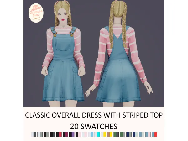Maxis Match Classic Overall Dress with Striped Top by Guemara - The Sims 4 Custom Content