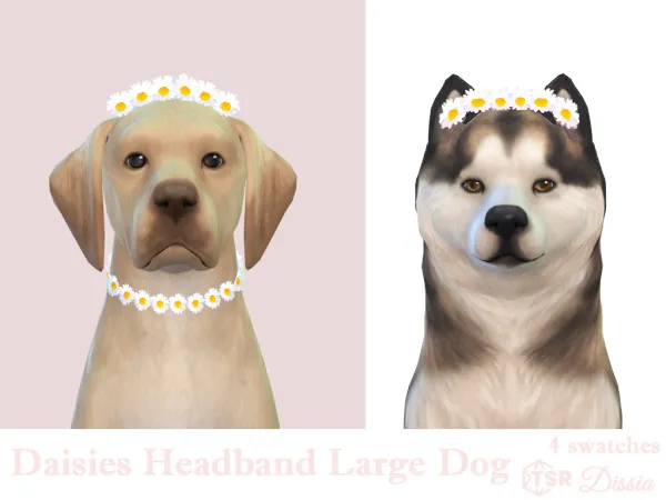 Maxis Match Daisies Headband Large Dogs by Dissia - The Sims 4 Custom Content