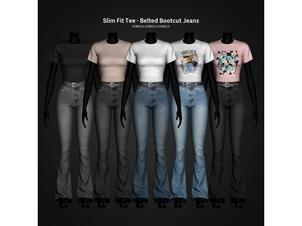 Alpha Slim Fit Tee u00b7 Belted Bootcut Jeans by gorillax3 - The Sims 4 Custom Content