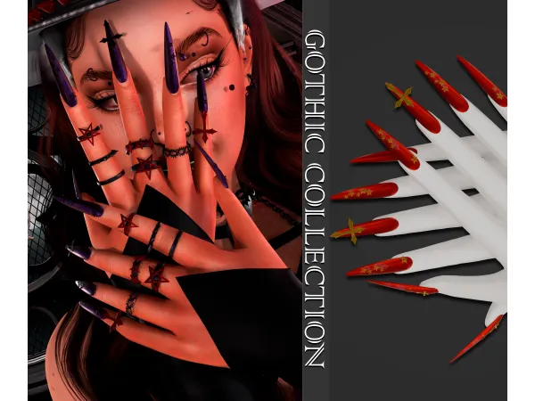 Alpha Gothic Colletion Nails & Rings - The Sims 4 custom content