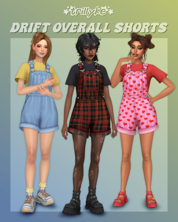 Maxis Match Drift Overall Shorts by simsfinds - The Sims 4 Custom Content