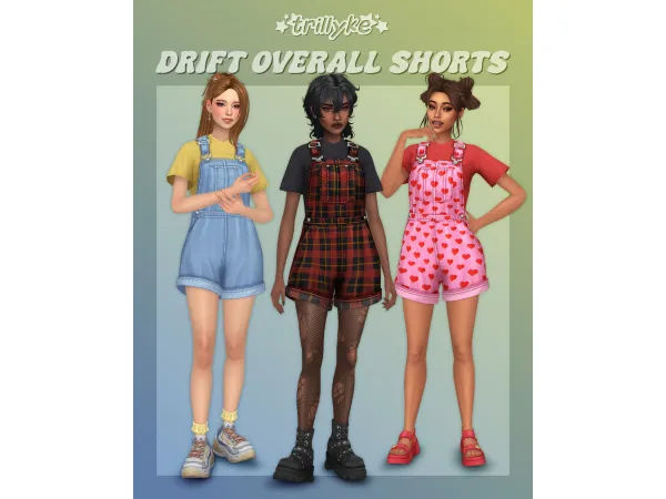 Maxis Match Drift Overall Shorts by trillyke - The Sims 4 Custom Content