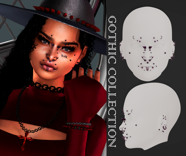 Alpha Becca Gothic Colletion Face Piercing by beccaxcouquetts - The Sims 4 custom content