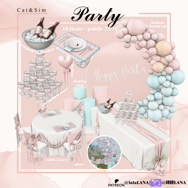 Mix [LANA] Party Set by simsfinds - The Sims 4 Custom Content