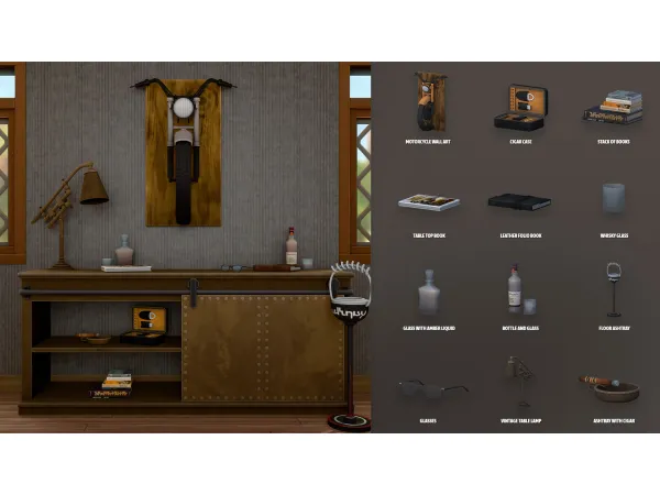 Maxis Match IRON HORSE LIVING ROOM EXTRAS by ModCo Studios - The Sims 4 Custom Content