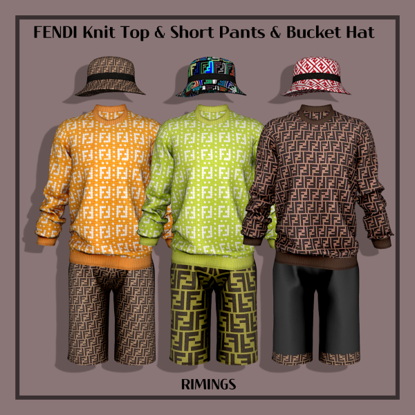 Alpha [RIMINGS] FENDI Knit Top Short Pants Bucket Hat by simsfinds - The Sims 4 Custom Content