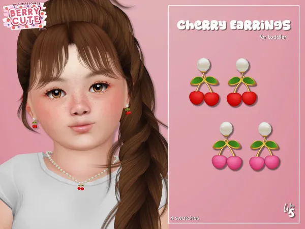 Alpha Berry Cute Cherry Earrings for toddler by wisteriasims - The Sims 4 Custom Content