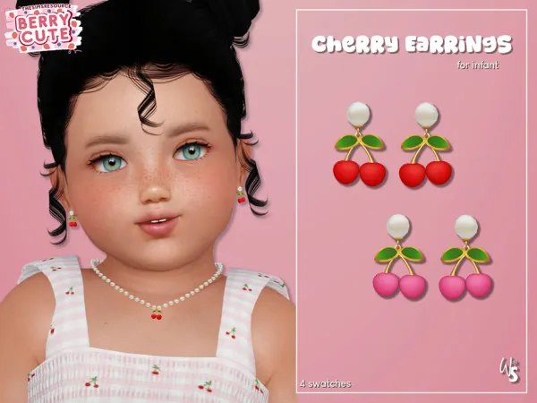 Alpha Berry Cute Cherry Earrings for infant by wisteriasims - The Sims 4 Custom Content