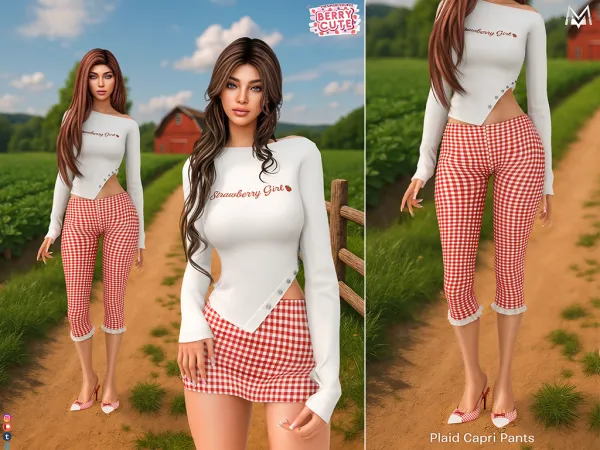 Alpha Plaid Capri Pants MC622 by mermalade - The Sims 4 Custom Content