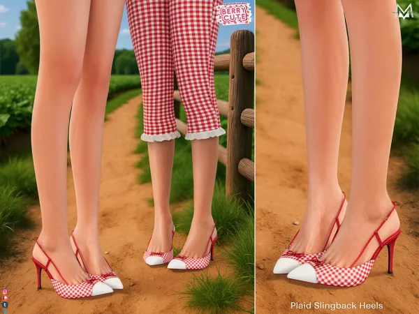 Alpha Plaid Slingback Heels S627 by mermalade - The Sims 4 Custom Content