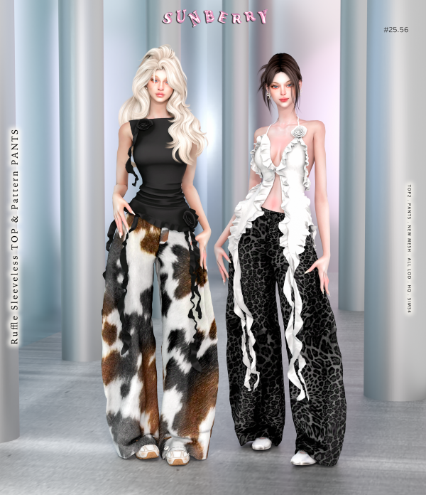 Alpha [SUNBERRY]2556_Ruffle TOP Pattern PANTS by simsfinds - The Sims 4 Custom Content