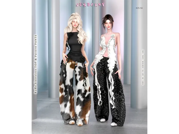 Alpha [SUNBERRY]2556_Ruffle TOP Pattern PANTS - The Sims 4 Custom Content