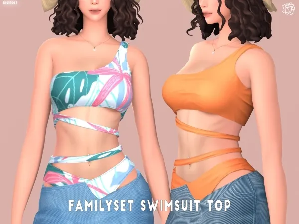 Mix Summer Family set Female Swimsuit top BRsims by bluerose-sims - The Sims 4 Custom Content