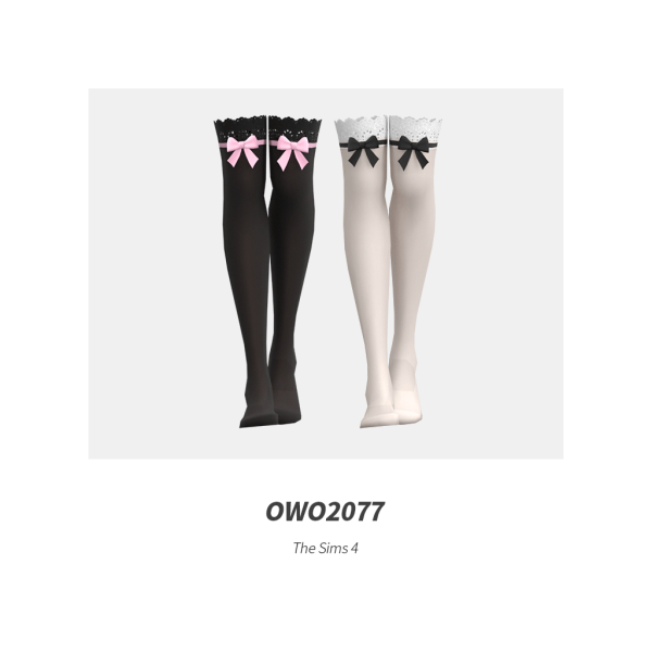 Mix OWO2077 Lace Bow Thigh High Socks by simsfinds - The Sims 4 Custom Content