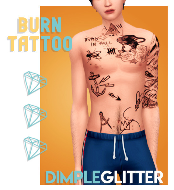 Mix BURN MISCHIEF FLORAL CHEST tattoo by simsfinds - The Sims 4 Custom Content