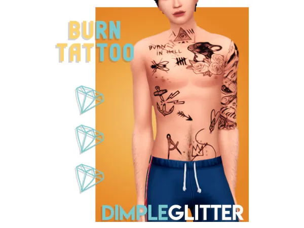 Mix BURN MISCHIEF FLORAL CHEST tattoo by dimpleglitter - The Sims 4 Custom Content