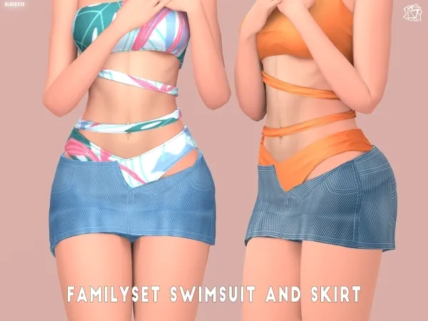 Mix Summer Family set Female Swimsuit with skirt BRsims by bluerose-sims - The Sims 4 Custom Content